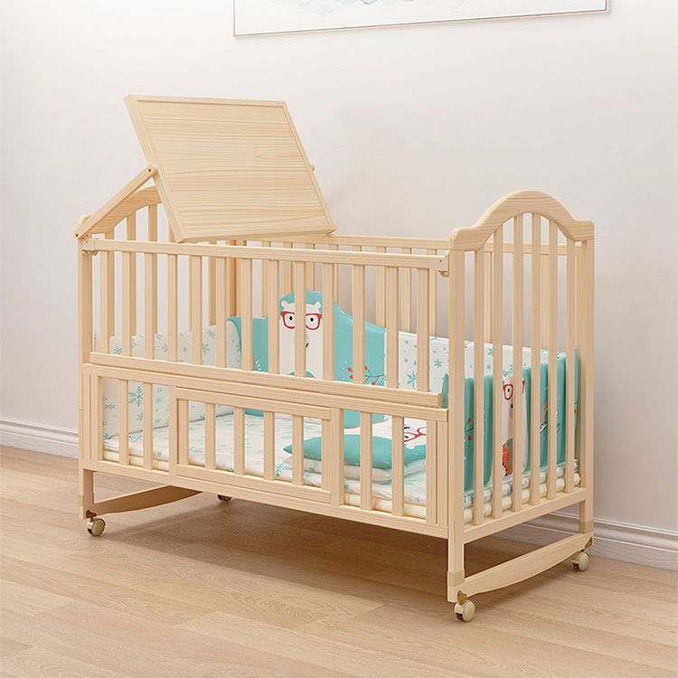 Solid Wood Convertible Crib Simple Crib with Adjustable Height