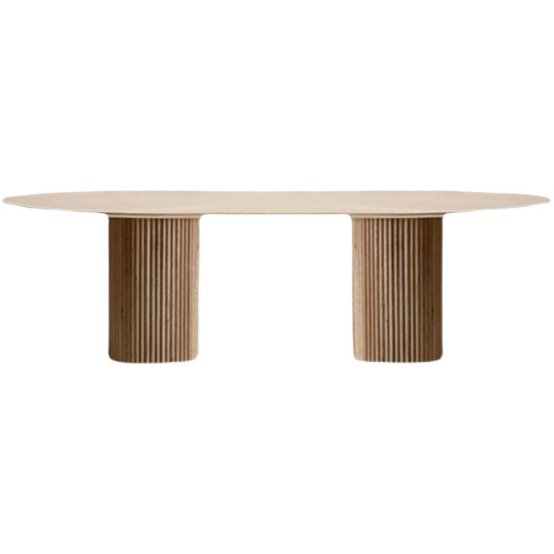 Natural Double Pedestal Dining Table Modern Oval Wood Home Dinner Room Kitchen Table