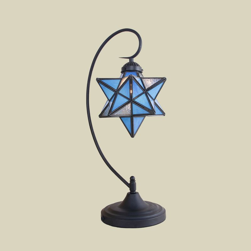 Black Pentagram Nightstand Light Baroque 1 Head Pink/Yellow/Dark Blue Glass Night Table Lamp for Bedside