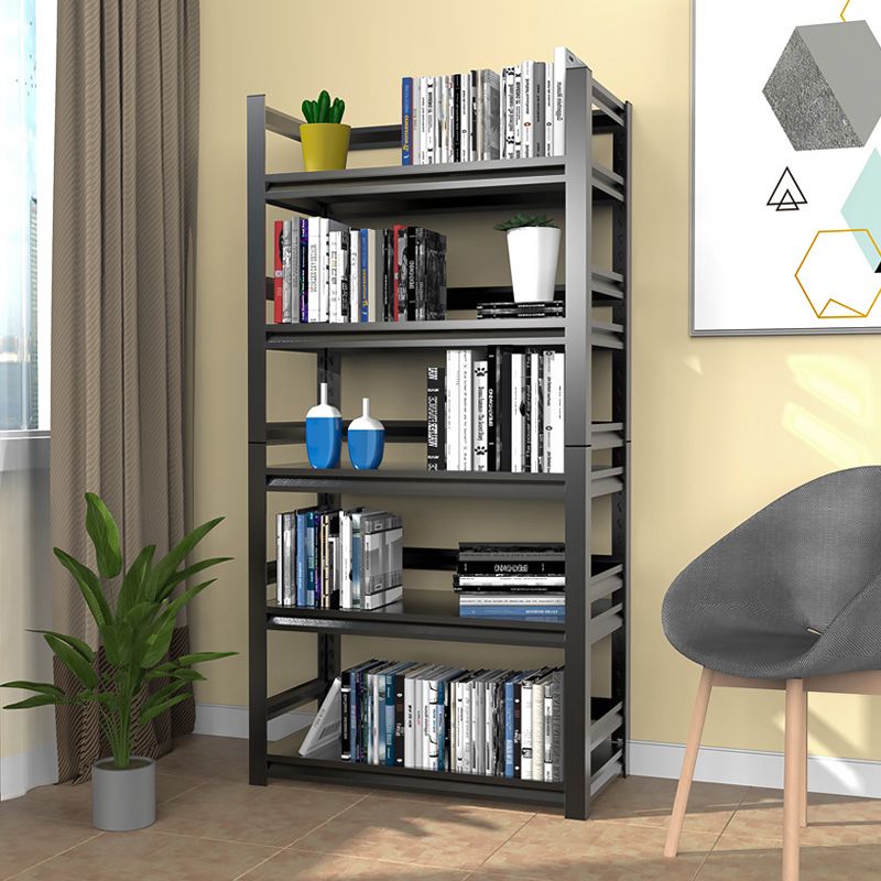 Open Black Metal Storage Bookshelf Modern Home Office Bookcase