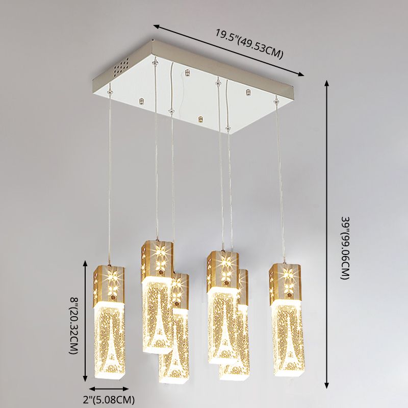 Etched Eiffel Tower Pendant Lamp Creative Minimalist Crystal Chrome Suspension Light