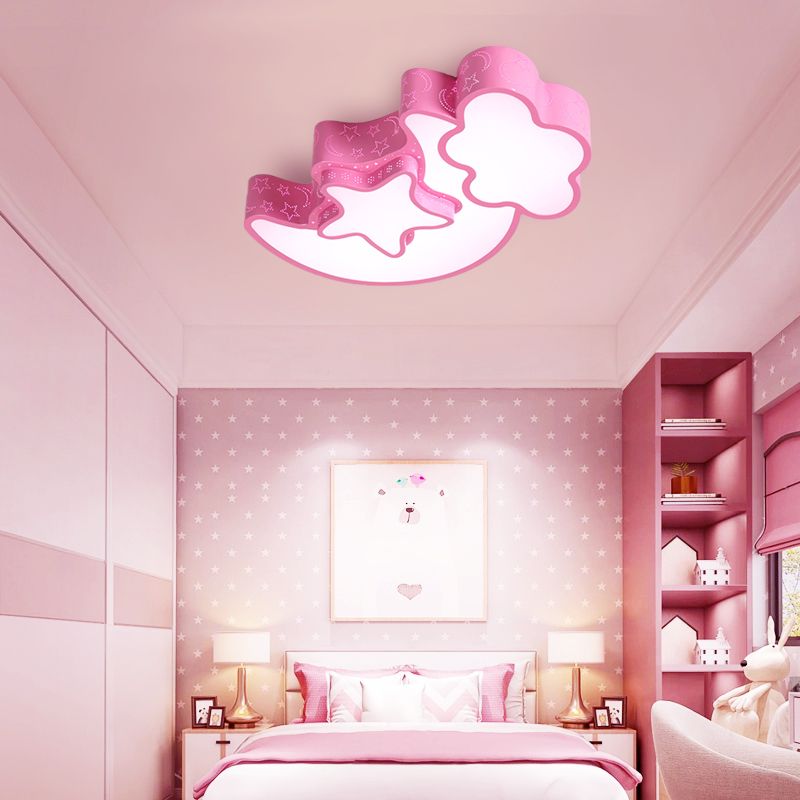Kids Cloud and Crescent Ceiling Light Acrylic Candy Colored Flush Mount Light for Hallway