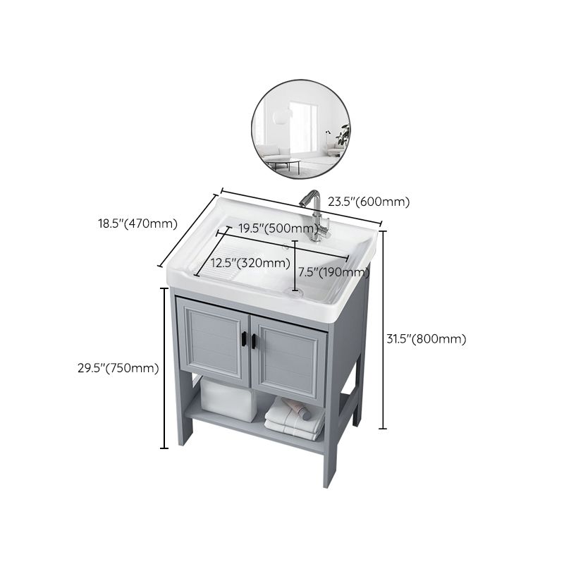 Modern Console Sink Porcelain Rectangular with Right Basin and Faucet Trough Sink