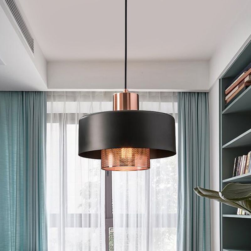 Pendulum Pendulum Pendulum Light Metal Tapa de mediados del siglo 1 Posteo colgante de oro negro y rosa con pantalla de red en el interior