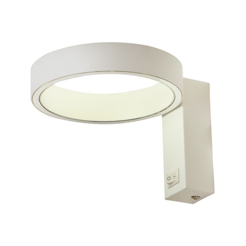 Minimalism Ring Wall Sconce Fixture Aluminum Warm/White Light LED Living Room Wall Lamp with Round/Rectangle Backplate in Black/White