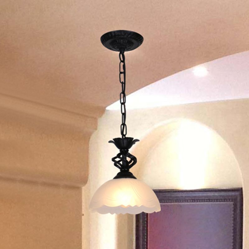Mediterranean Dome Pendant Lighting Fixture Single Hand-Crafted Glass Hanging Light for Restaurant
