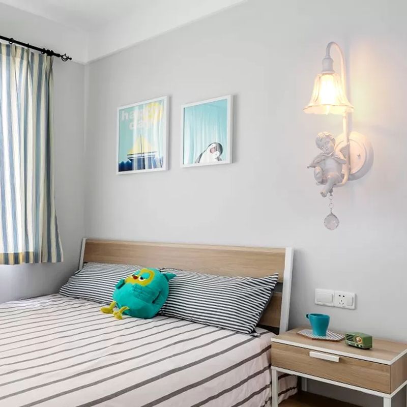 Modern White Wall Light Bell Shade 1 Head Metal Wall Lamp with Angel for Child Bedroom