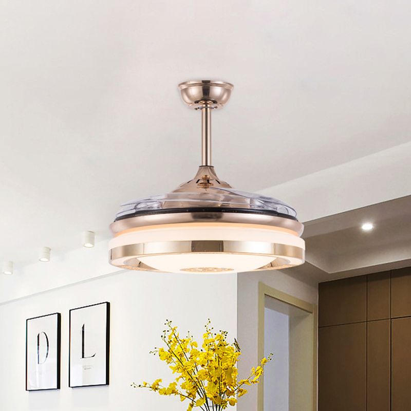 Simplicity LED LED Semi Flush Gold Circolare a 4 pala a ventola della ventola con ombra acrilica, largo 19 "