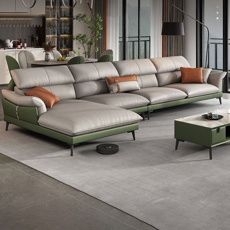 Pillow Arms Contemporary Stain-Resistant Faux Leather Sofa & Chaise