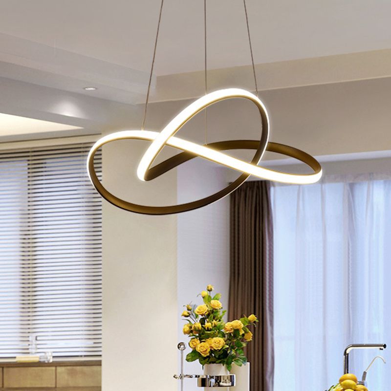 Contemporary LED Chandelier Black/White Twine Hanging Ceiling Lamp with Metallic Shade in Warm/White Light