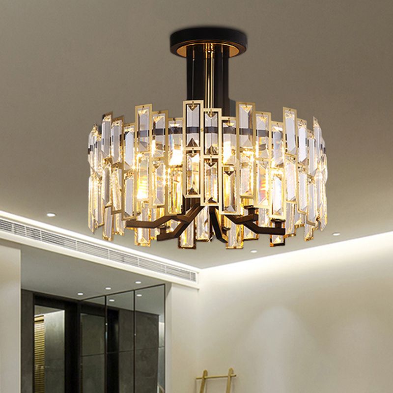 Finitura nera con semi-montatura a cristallo sfaccettato rotondo vicino alla lampada del soffitto vicino alla lampada del soffitto