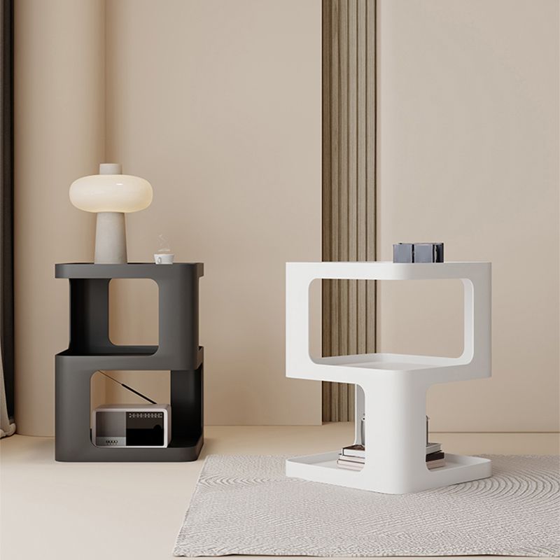 Ultra-Modern Side End Snack Table with Metal Shelves Bedroom Side Table