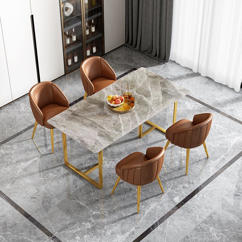 Glam Dining Set 1/4/5 Pcs Rectangle Sintered Stone Top Set with Parsons Chairs