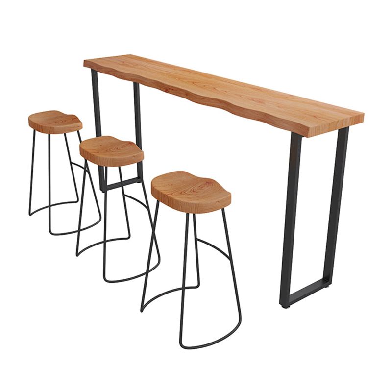 Rectangle Bar Pub Table Set 1/4 Pcs Solid Wood and Iron Bar Table and Stools