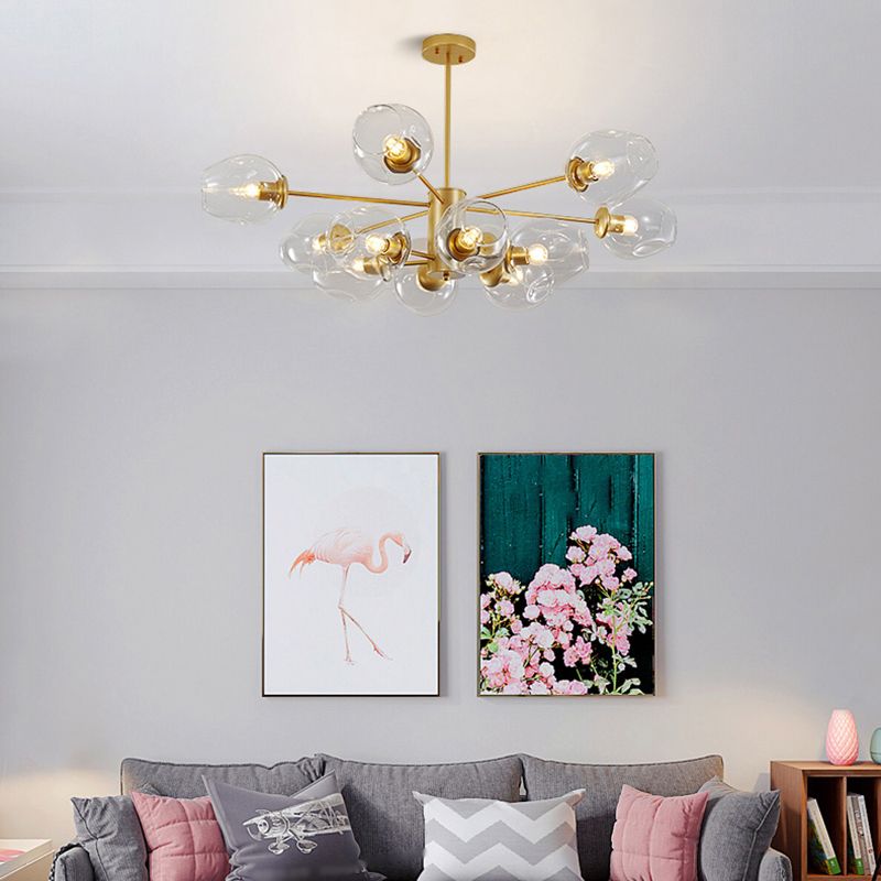 Starburst Chandelier Light Fixture Modern-Style Glass Living Room Ceiling Chandelier in Gold