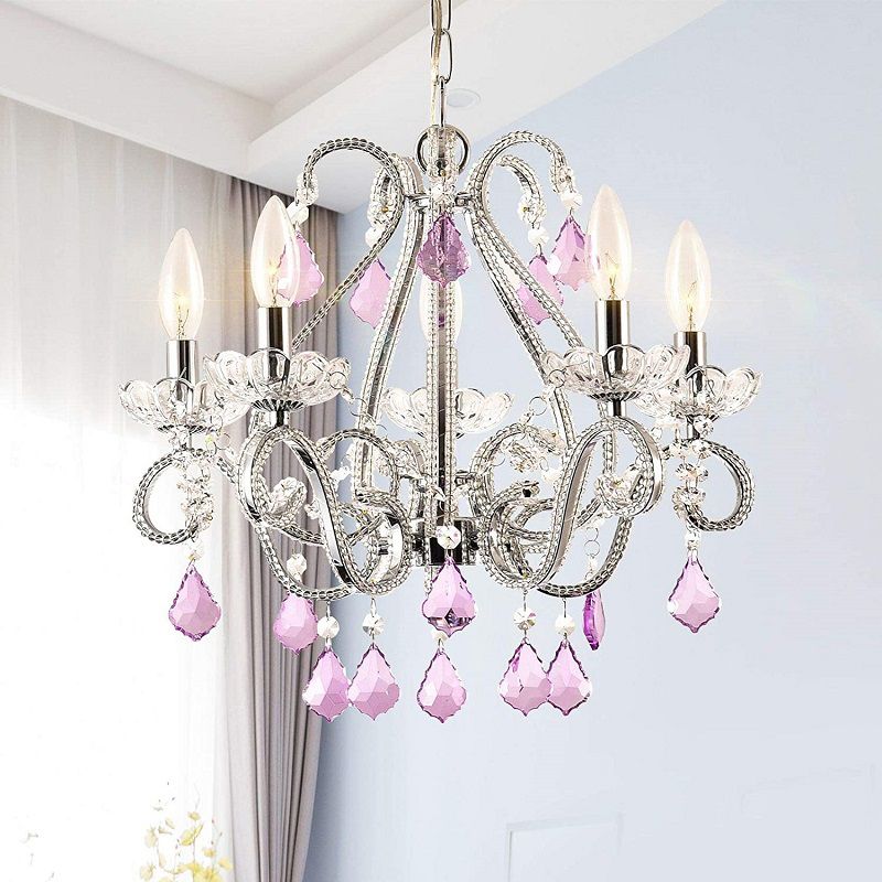 Candle Bedroom Ceiling Pendant French Country Crystal 5 Heads Hanging Chandelier Light