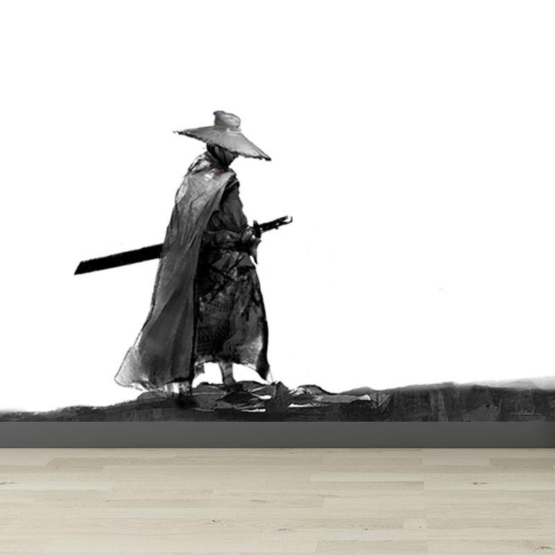 Non-Woven Ornamental Wall Mural Modern Swordsman Pattern Wall Covering for Rest Room