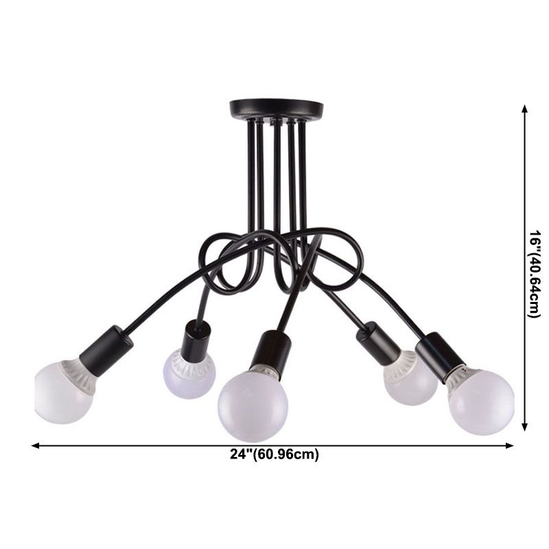 Black Sputnik Semi Flush Mount in Industrial Creative Style Lacquered Iron Ceiling Fixture