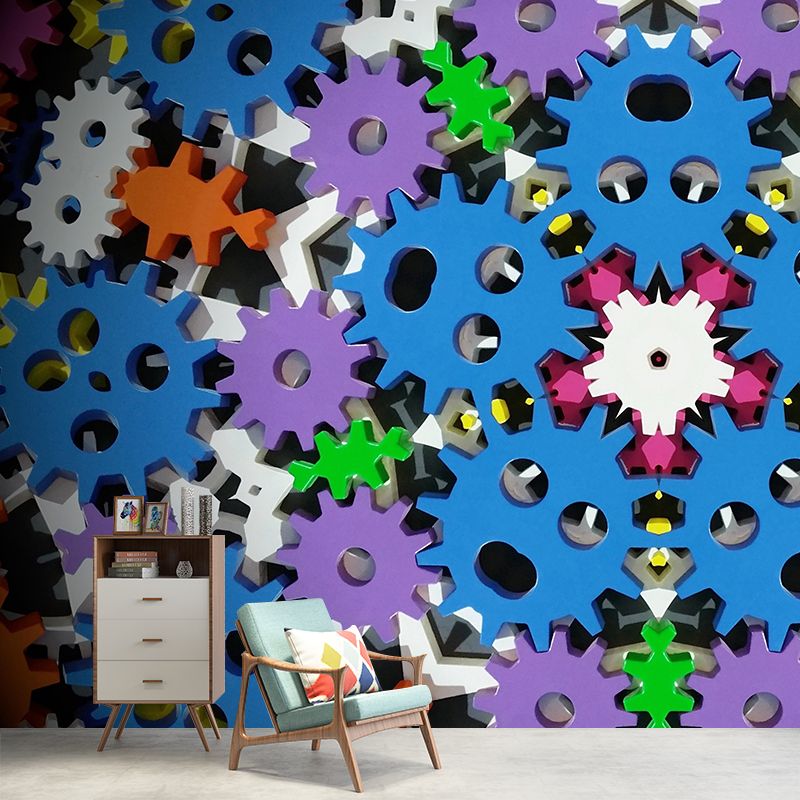 Industrial Gear Wall Mural Wallpaper Mildew Resistant Wall Covering for Decoration