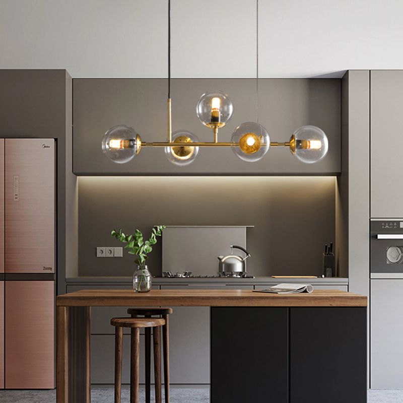 Round Dinning Room Island Pendant Light Glass Minimalist Style Hanging Island Light