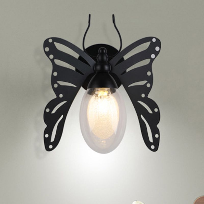 1 Light Butterfly Shaped Wall Lamp Modern Black Clear Glass Sconce Light Fixture for Bedroom