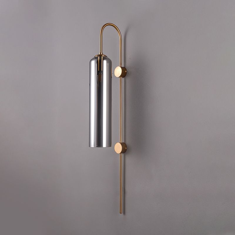 Cylindrical Living Room Wall Lighting Smoke Gray Glass 1 Bulb Modernist Sconce Light Fixture