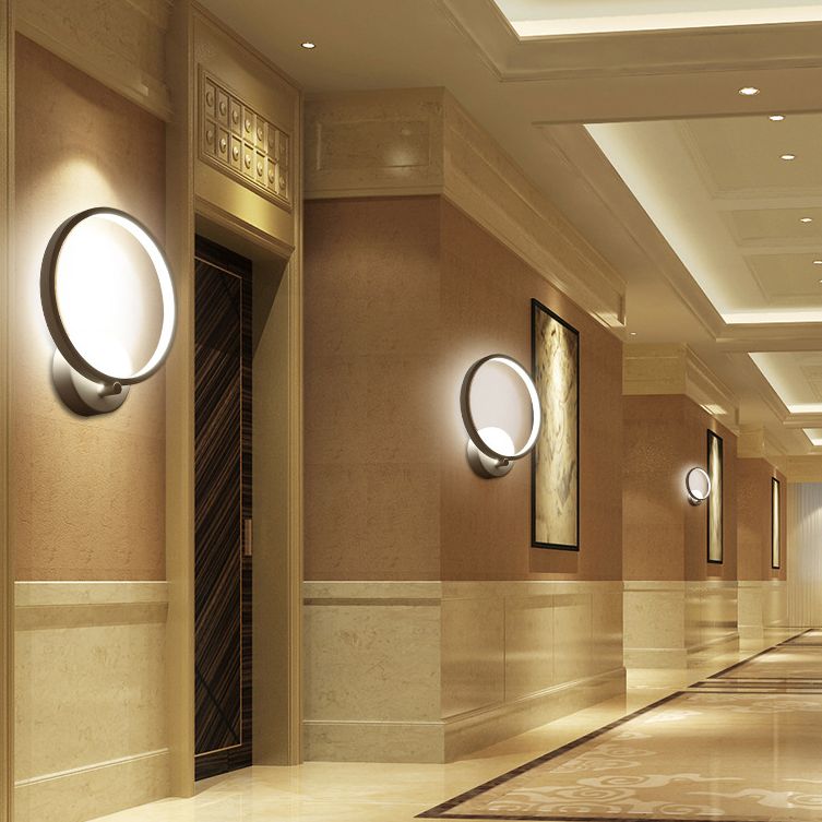 Contemporary LED Sconce Light Fixture Creative Metal Circle Shade Wall Lamp for Bedroom