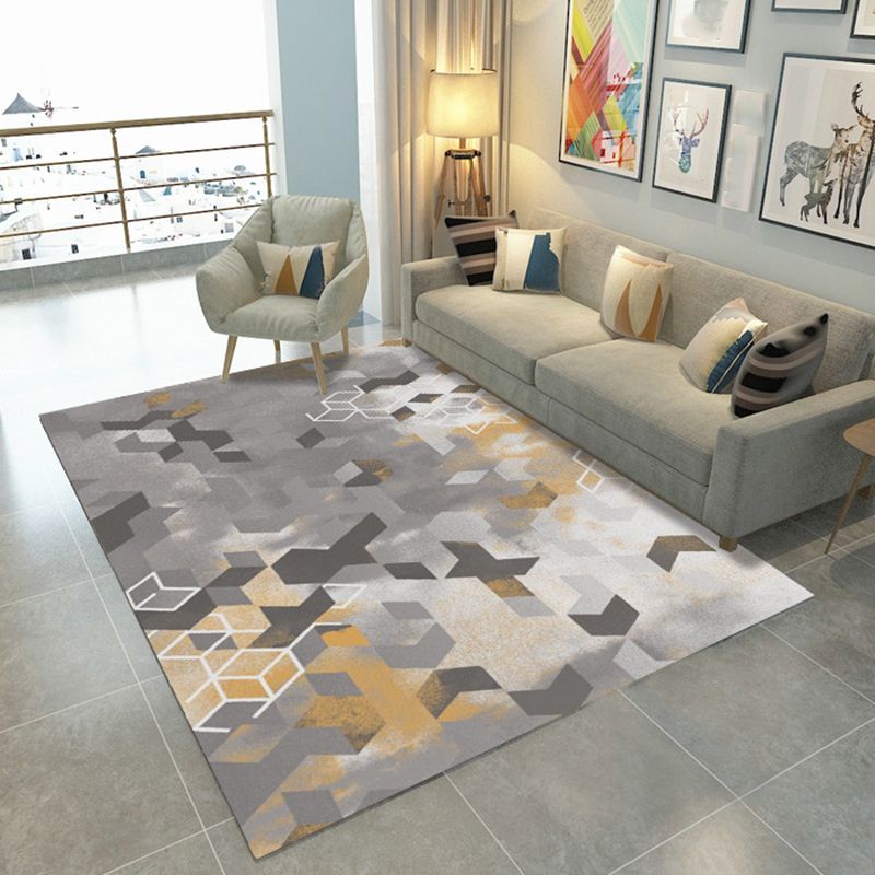 Fancy Gray Tone Indoor Rug Geometry Print Rug Polyester Stain Resistant Living Room Rug
