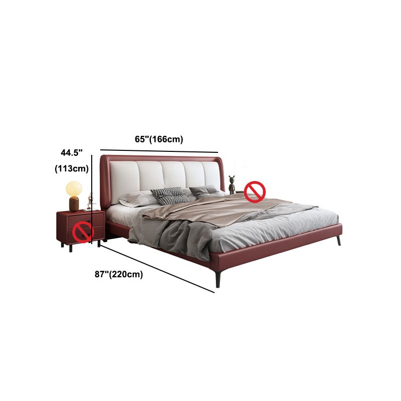 Scandinavian Genuine Leather Standard Bed Pine Wood Panel Bed