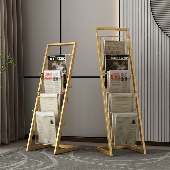 Closed Back Ladder Bookcase Glam Style Metal Book Shelf for Home Office