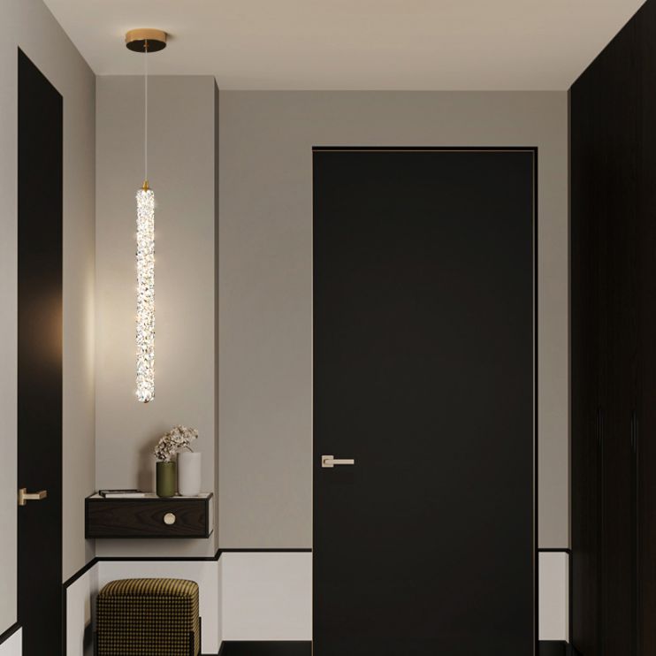 Simplicità Pendulum lineare Luce ottagonale Crystal Crystal LED soggiorno Luce in ottone