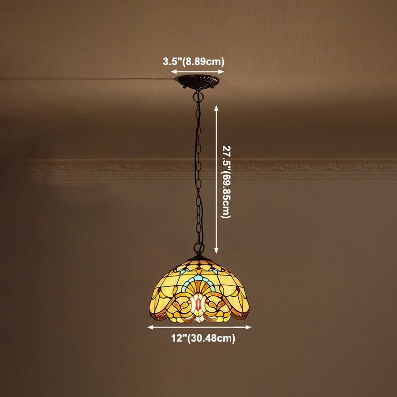 Baroque Art Glass Hanging Lamp Kit Bowl Shade Ceiling Pendant Light for Hallway