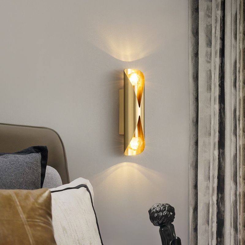 Solid Brass Wall Light Post Modern Tube Shape Wall Mounted Sconce with 2 Lights