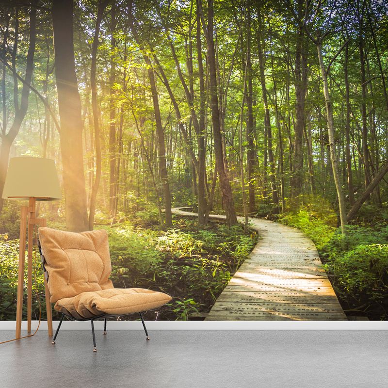 Stain-Resistant Leafy Pavement Mural Wallpaper Non-Woven Material Wall Art for Meeting Room