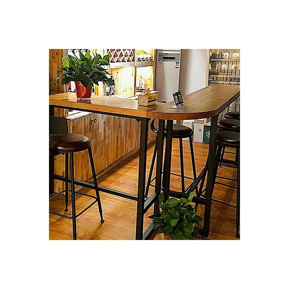 Industrial Bar Height Table Solid Wood Top Bistro Bar Table with Trestle Base
