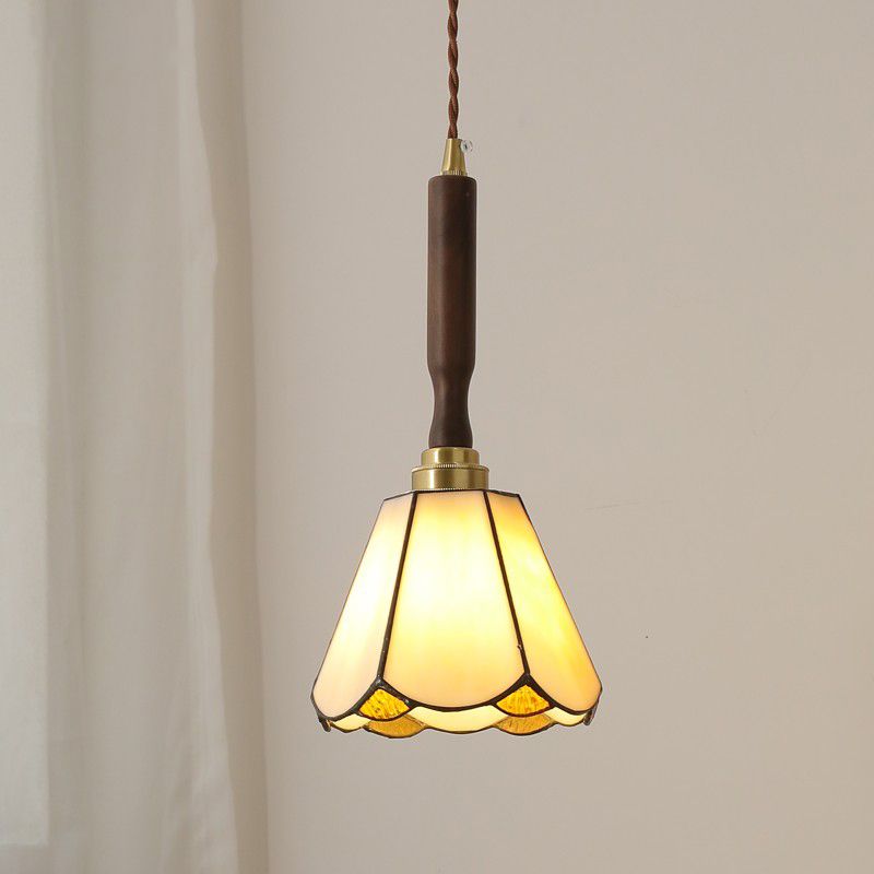 Tiffany-Style Handcrafted Pendant Light Stained Glass Cone Ceiling Hung Fixtures
