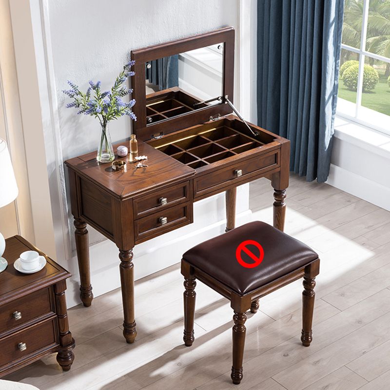 17.71" Wide Ash Vanity Set with Mirror Brown Dresser with 2-Drawer