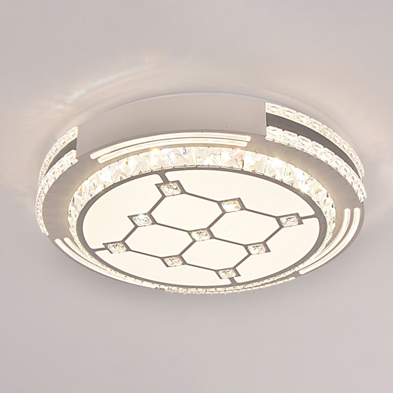 Drum LED Flush Mount Light Simplicity Crystal Bedroom Flush Mount Ceiling Light in Stainless-Steel