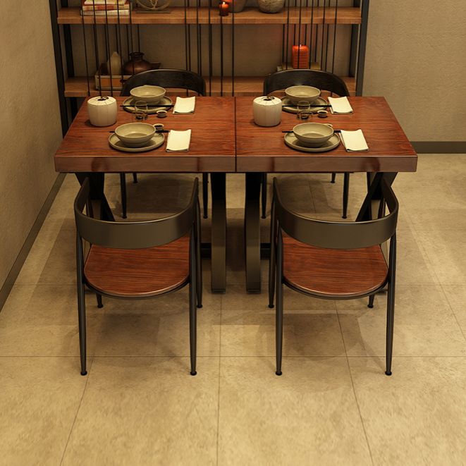 Square Wooden Dining Table Industrial Brown Top Table with Black Frame