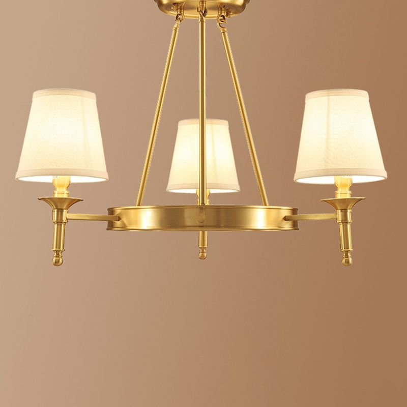 Kegel schaduw woonkamer hanglamp traditionele stof 3/6/8 kops gouden kroonluchter lamp