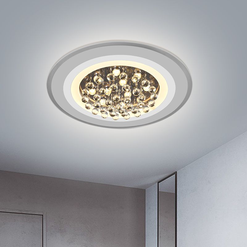 Disc Flushmount Lighting Simple Acrylic Living Room LED Ceiling Lamp in White with Crystal Droplet