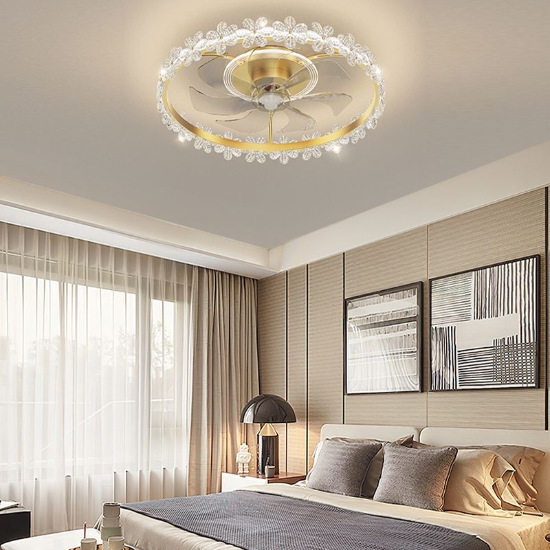 Brushed Gold Circular Ceiling Fan Lamp Minimalist Metal LED Semi Mount Lighting