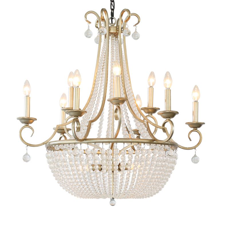 Lámpara colgante de cesta de cuentas de cristal Candelera de techo de comedor rústico con diseño de velas