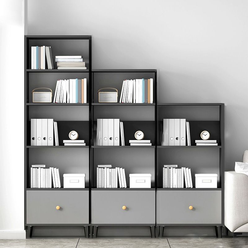 Gray Engineered Wood Bookcase Open Back with Shelves Bookshelf Vertical