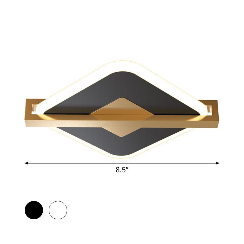 Black/White-Gold Rhombus Thin Flushmount Vintage Acrylic LED Ceiling Mount Light with Frame Guard
