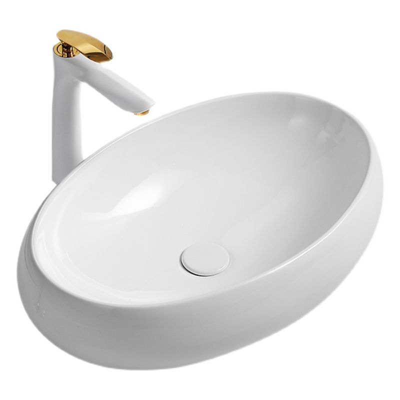 Traditional Vessel Lavatory Sink Oval Porcelain with Pop-Up Drain Basin Sink