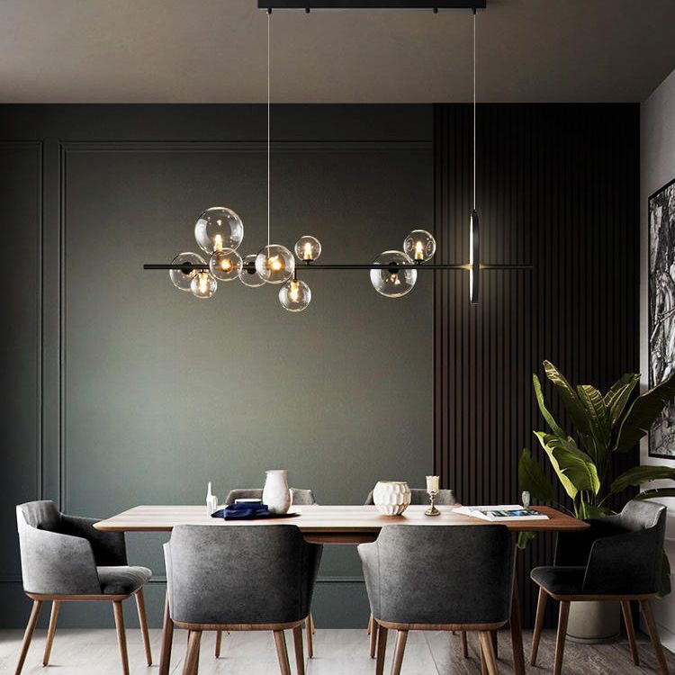 Modern Black Island Candant Lighting Spherical Glass Isola Glass Isola Luce per tavolo da pranzo