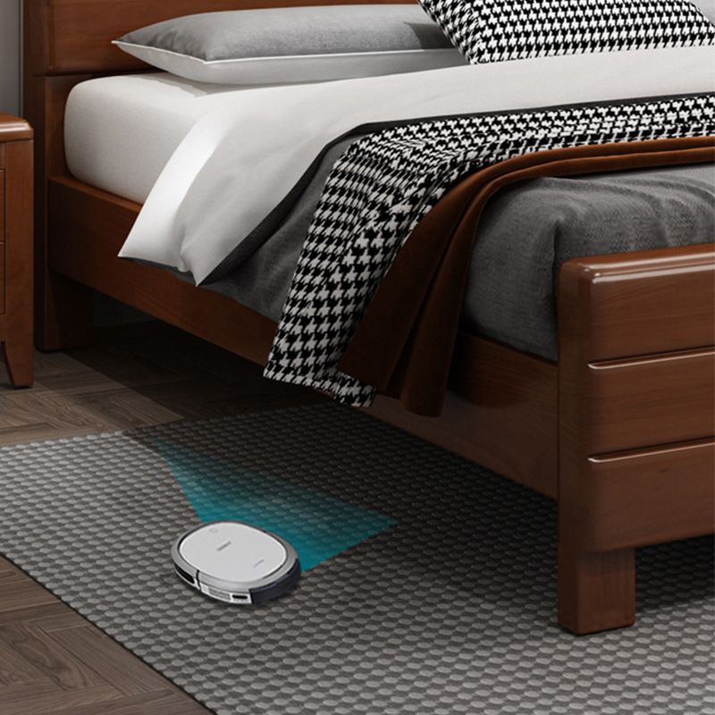 39.37" High Brown Panel Bed with Storage Rubberwood Bed with Headboard