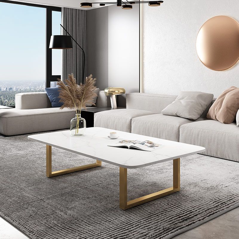 Glam Slate Rectangle Coffee Table with Golden Sled Base Coffee Table Set