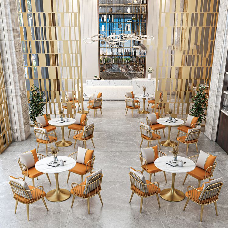 Round Dining Table with Metal Pedestal Modern Table for Home